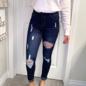 Fashionnova Dark Denim Ripped Skinny Jeans